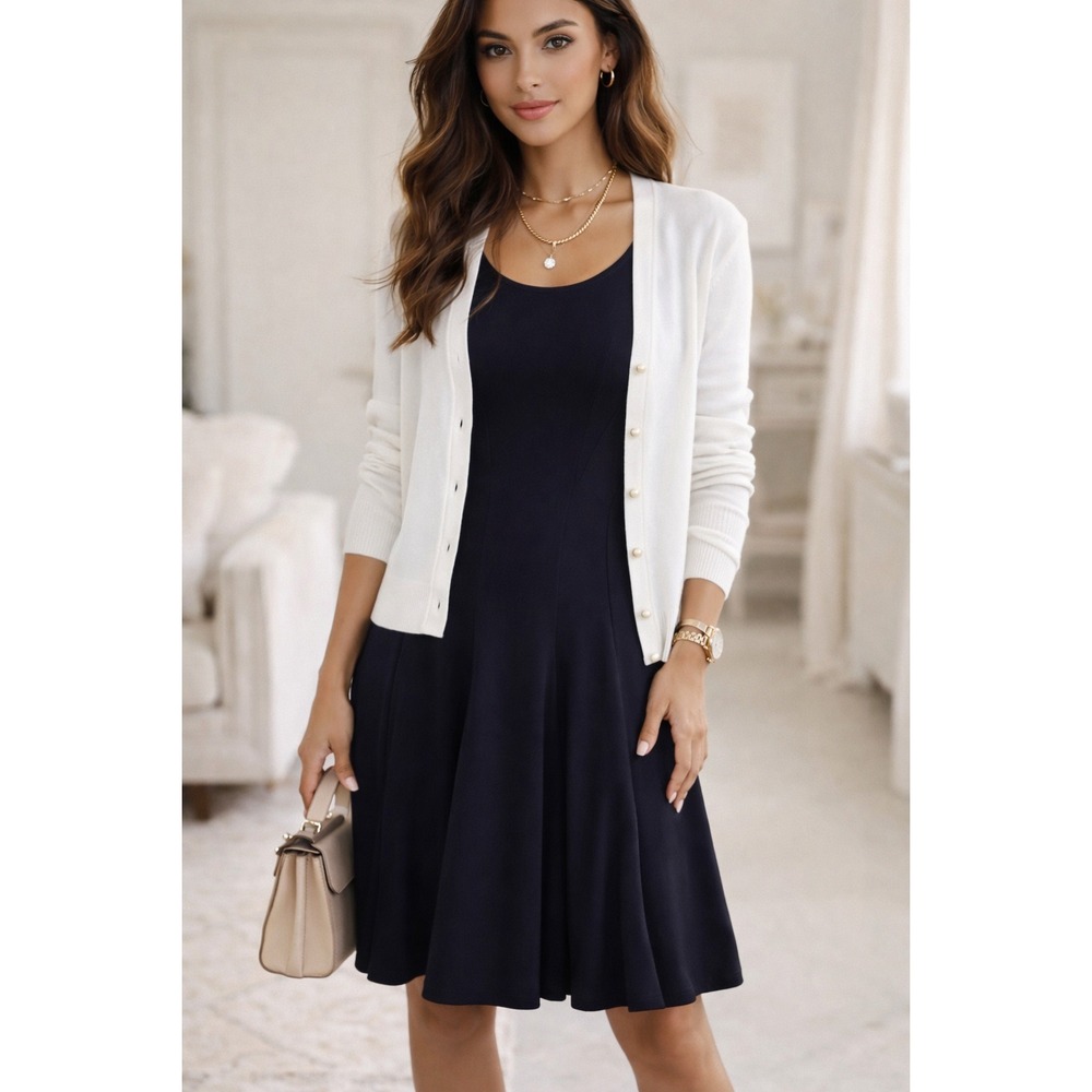 Theory Navy Blue 90s Minimalist Fit & Flare Dress Sleeveless Cocktail Skater 6